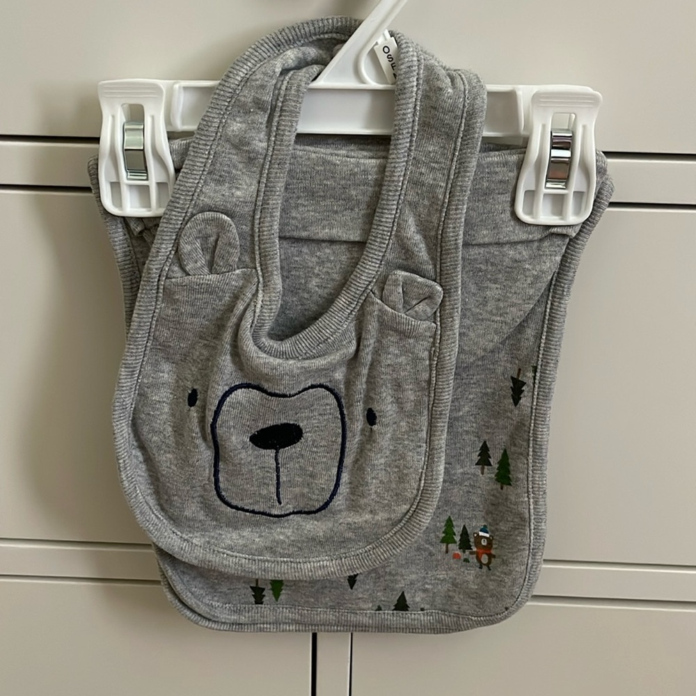 3 PIECE SET. BIB, HAT, and BURP CLOTH